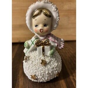 Vtg Semco Christmas Holiday Shopper Snowball Spaghetti Ceramic 4" Bell Japan HTF